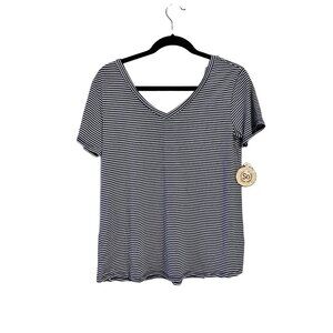 So navy and white striped v-neck top NEW S
